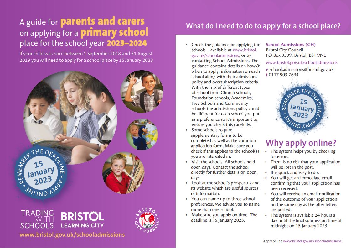 A guide for parents and carers on applying for a primary school place for the school year 2023-2024